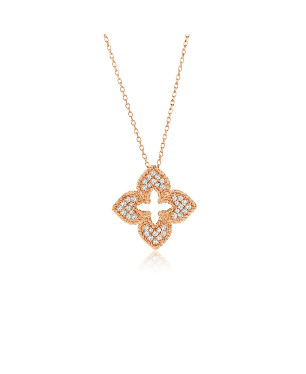 Suzy Levian Sterling Silver White Cubic Zirconia Pave Flower Clover Pendant Necklace - White