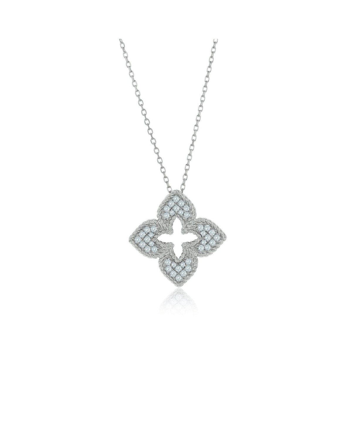 Suzy Levian Sterling Silver White Cubic Zirconia Pave Flower Clover Pendant Necklace - White