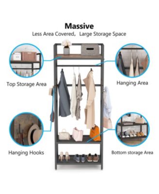 27.55" Industrial Metal + Hall Tree Garment Rack  Shelf  Hanging Rod  Freestanding Closet Organizer for Entryway & Bedroom
