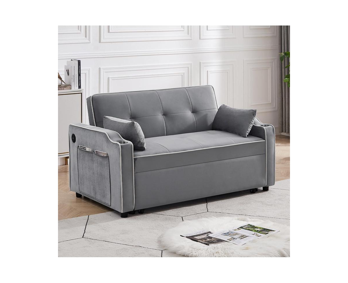 gaomon Convertible Sofa Bed, 3-in-1 Multi-Functional Velvet Sleeper Couch Pull-Out Bed, Loveseat Sofa Chaise Lounge with Usb Port, Cupholder, Side Poc