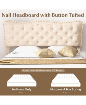 Queen Size Bed Frame with Nail Headboard and Wooden Slats