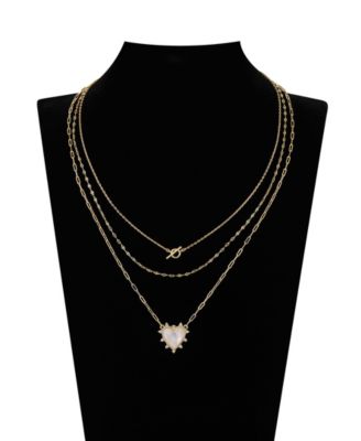 Mother of Pearl and Cubic Zirconia Heart Toggle Layered Necklace Set