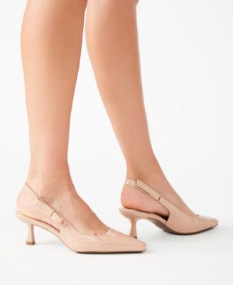 Produktbild von CASTAMERE Women's Chunky Block Heel Low Heel Peep Open Toe Cap Slip-on Sandals Office Shoes Party Cute Dress Clear Shoes 5 Cm Heels, Beige (Beige Patent Leather