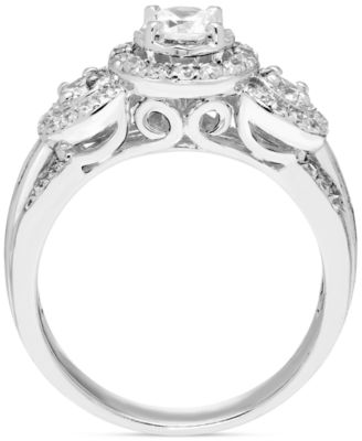 Diamond Halo Three Stone Ring (1 ct. t.w.) in 14k White Gold