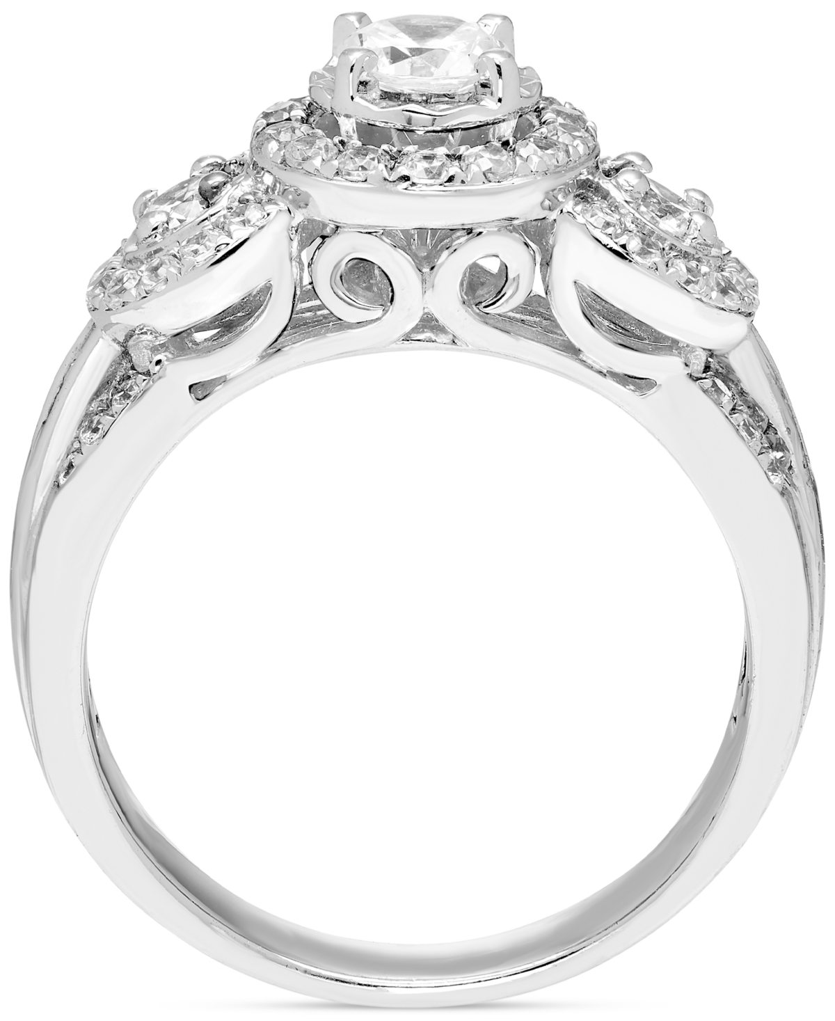 Macy's Diamond Halo Three Stone Ring (1 Ct. T.w.) In 14k White Gold In White Gold