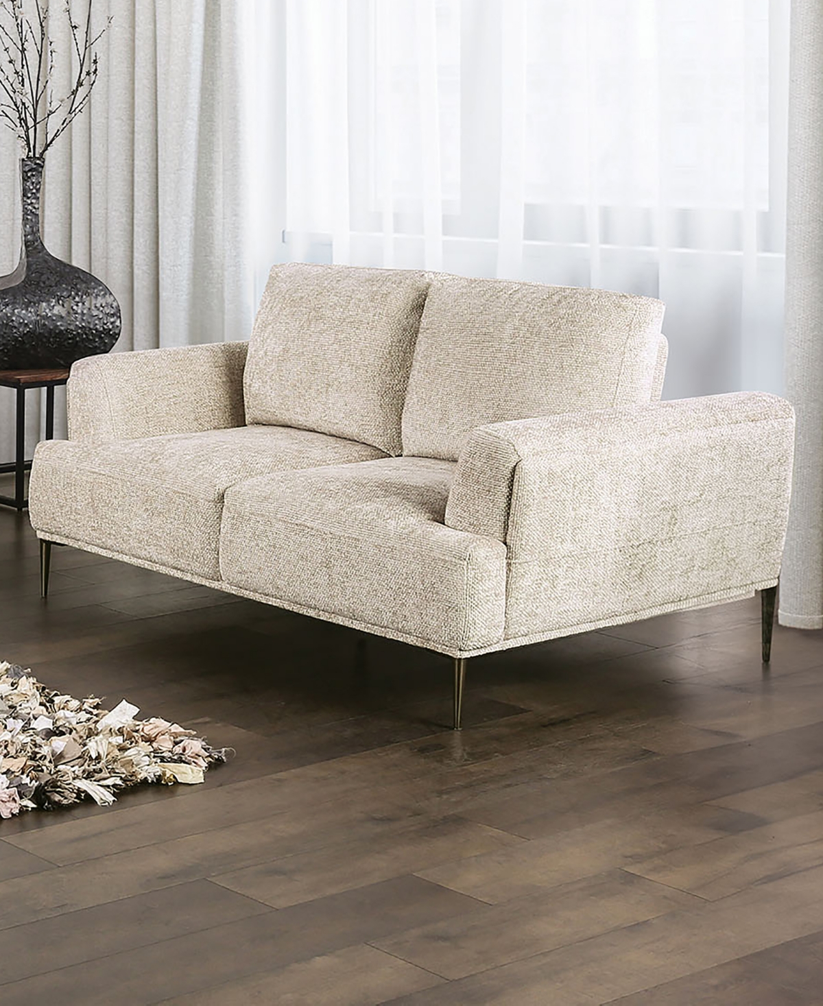 Furniture Of America 65" Orlandi Chenille 2-seater Flared Arm Loveseat In Light Brown