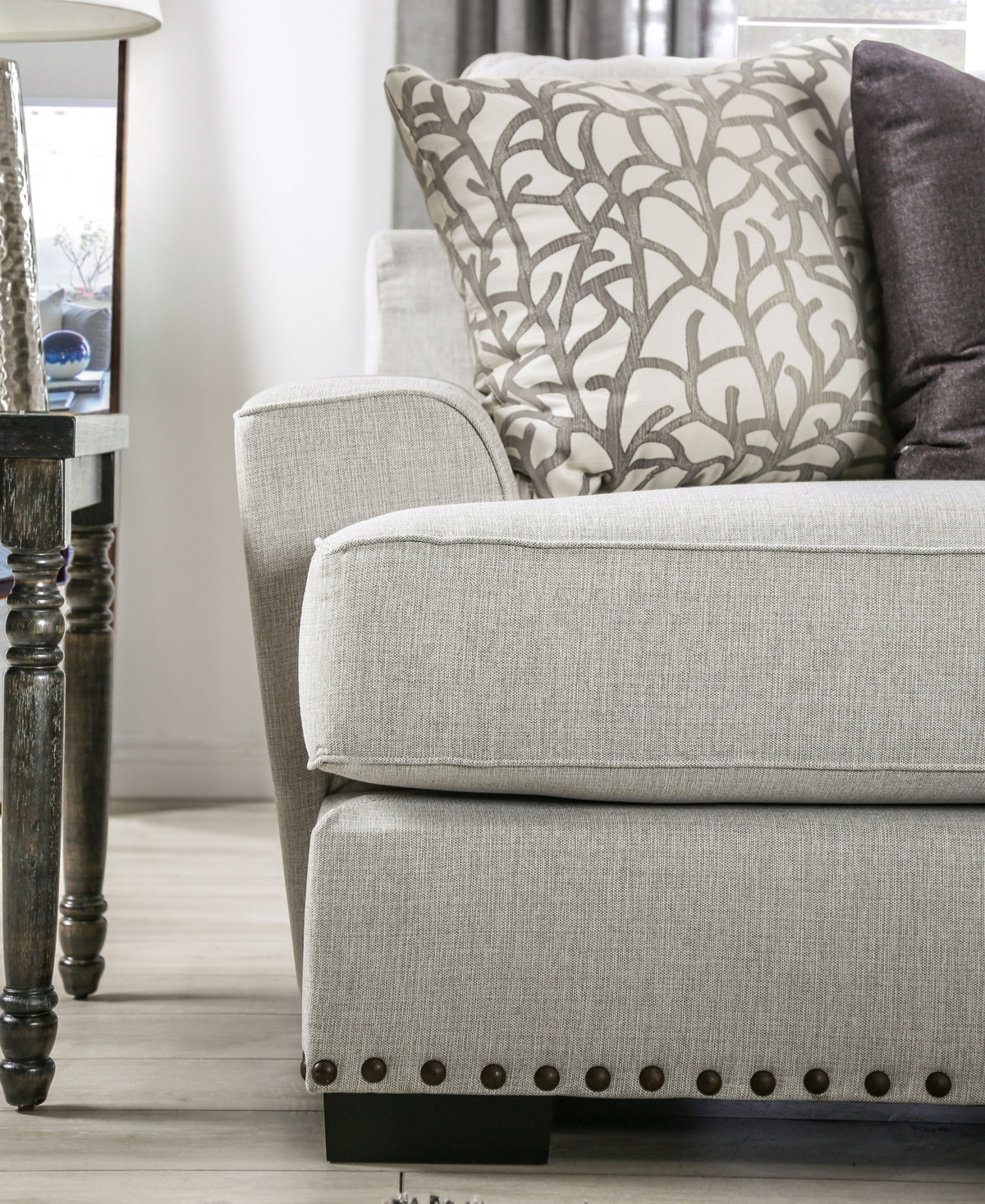 Furniture of America 75" Sedrev Linen 2-Seater Track Arm Loveseat