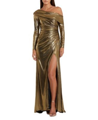 Women's Long Sleeve Off The Shoulder Metallic Gown