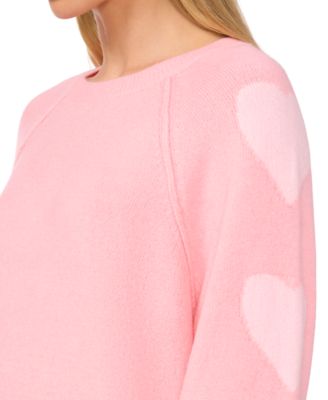 Women’s Valentine's Crewneck Heart-Print Raglan Long-Sleeve Sweater