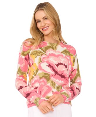 CeCe - Women's Bold Roses Patterned Crewneck Sweater