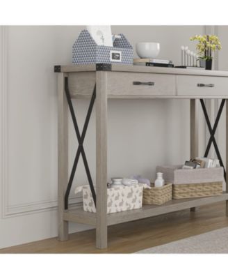 Console Table with 2 Drawers, Farmhouse Sofa Table with Storage Shelf, Accent Wood Entryway Table