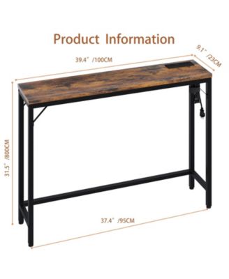 Console Table with Power Outlets & USB Ports, Narrow Sofa Table with Charging Station