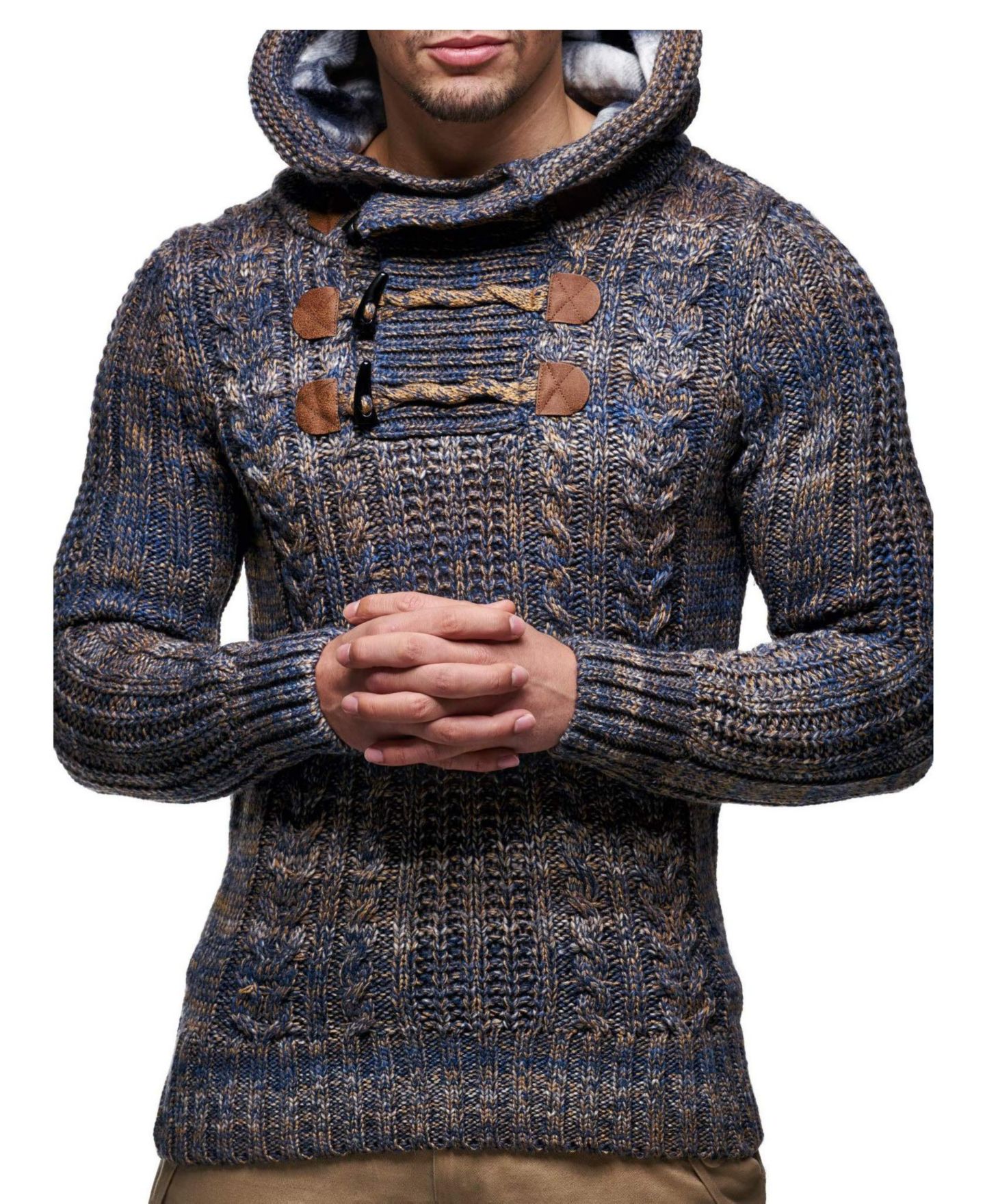 Мужское худи Leif Nelson Men s Knitted Pullover Long-sleeved slim fit Basic winter -sweater for Men, цвет: Коричневый — фото 1
