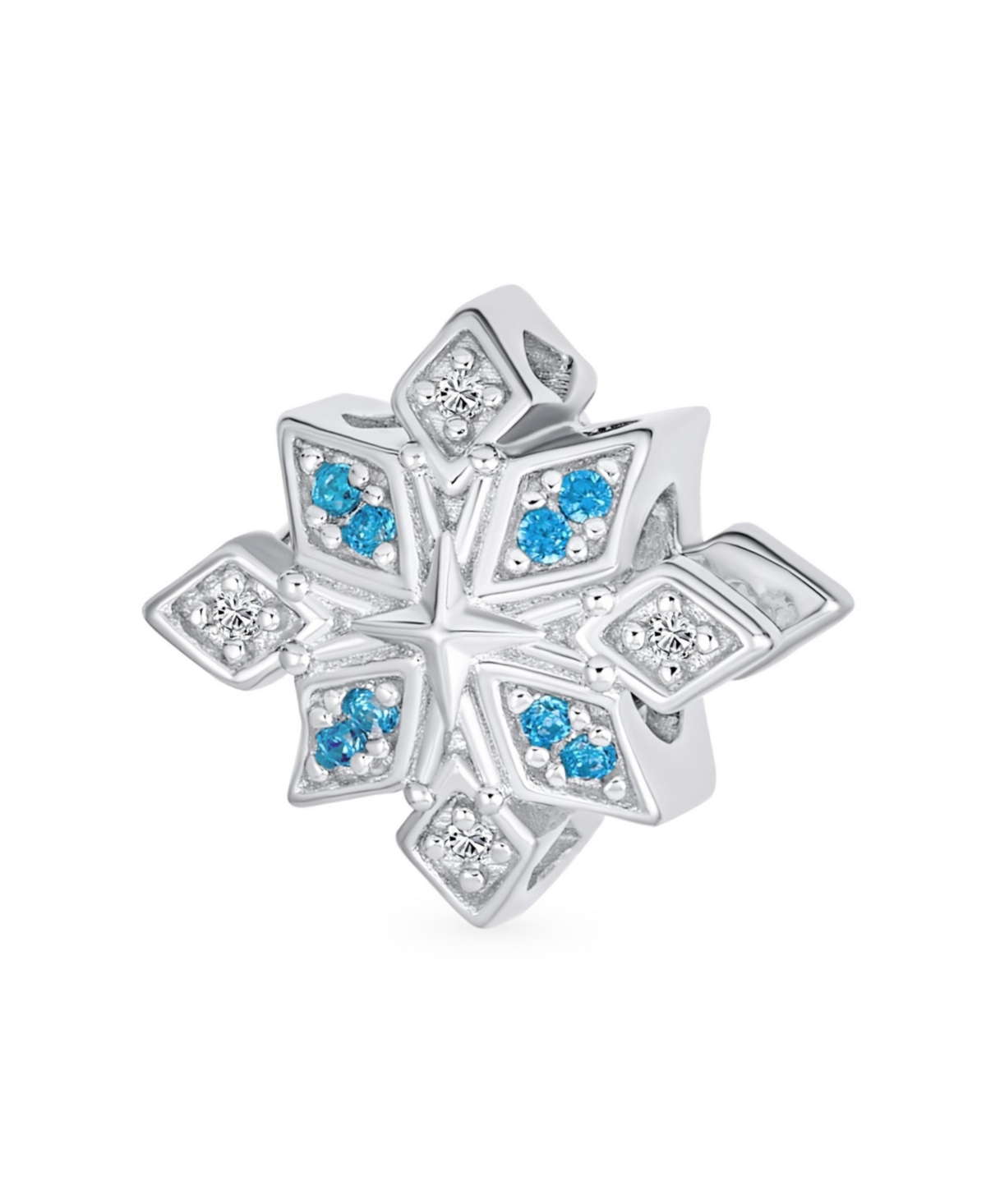 Bling Jewelry Aqua IceSnowflake Christmas Charm Bead with Crystals for Bracelet - Blue