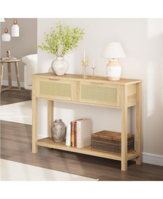 Entryway Table with 2 Drawers, Console Table for Entryway, Wood Sofa Table with Storage