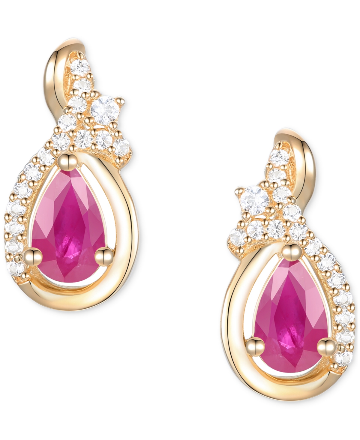 Macy's Emerald (1/2 Ct. T.w.) & Diamond (1/10 Ct. T.w.) Pear Drop Earrings In 14k Gold (also In Ruby & Sapp In Ruby