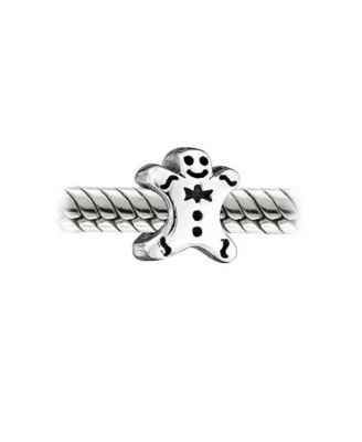 Christmas Charm Bead Gingerbread Man Bow Tie Sterling Silver for Bracelet