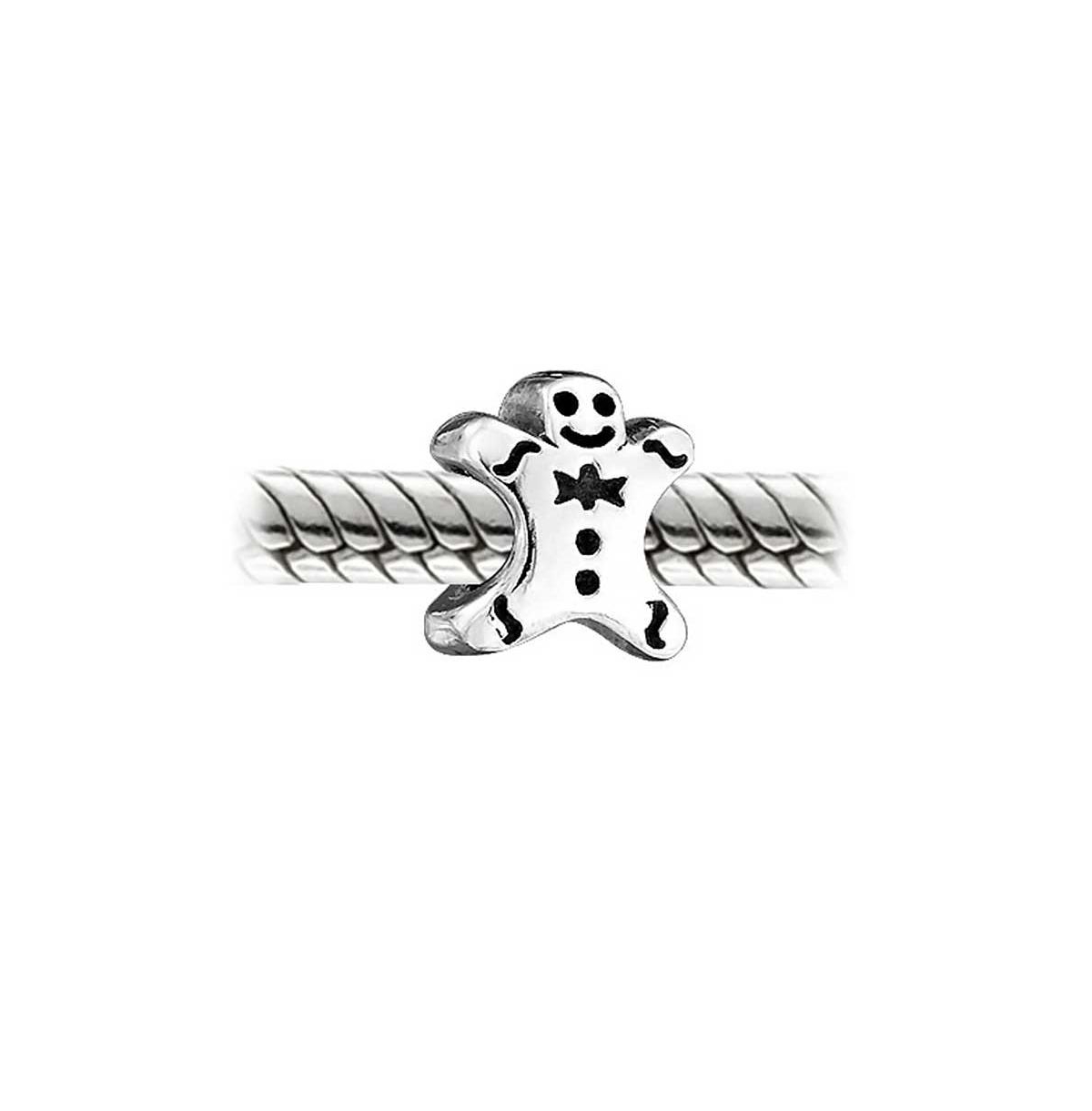 Bling Jewelry Christmas Charm Bead Gingerbread Man Bow Tie Sterlingfor Bracelet - Silver