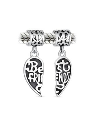 BFF Forever Best Friends Heart Dangle Charm Bead Sterling Silver Bracelet