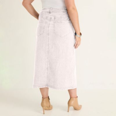 Women's June + Vie Front-Slit Denim Midi Skirt