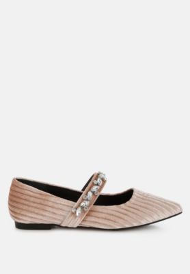 Rag and Co Womens Dresden Diamante Brooch Velvet Ballerinas