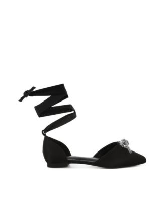 Simina Rhinestone Detail Bow Flat Sandals