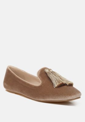 Rag and Co Womens Tromso Iconic Tassel Detail Velvet Loafers