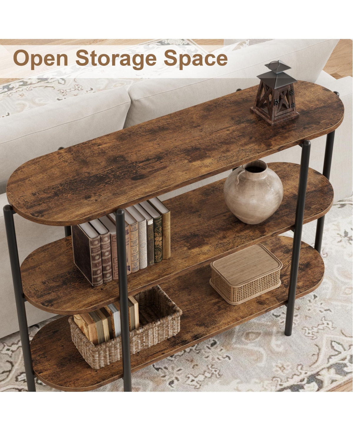 gaomon 47.2" Inch Console Table, 3 Tier Industrial Metal Sofa Table