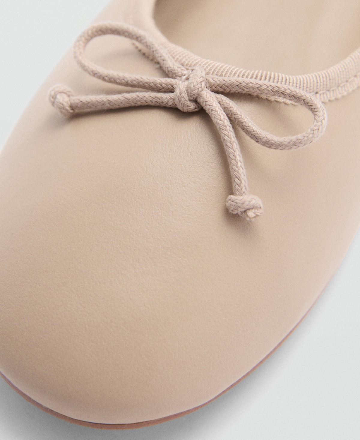 Mango Women's Bow Detail Leather Ballet Flats -Pastel Brown