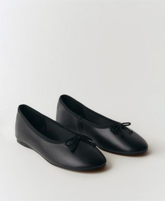 Women's Bow Detail Leather Ballet Flats