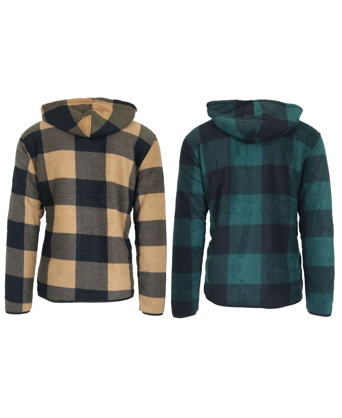 Galaxy By Harvic Men's Modern Fit Heavyweight Polar Fleece Plaid Hoodie with Sherpa Lining-2 Pack -/ Grass Green