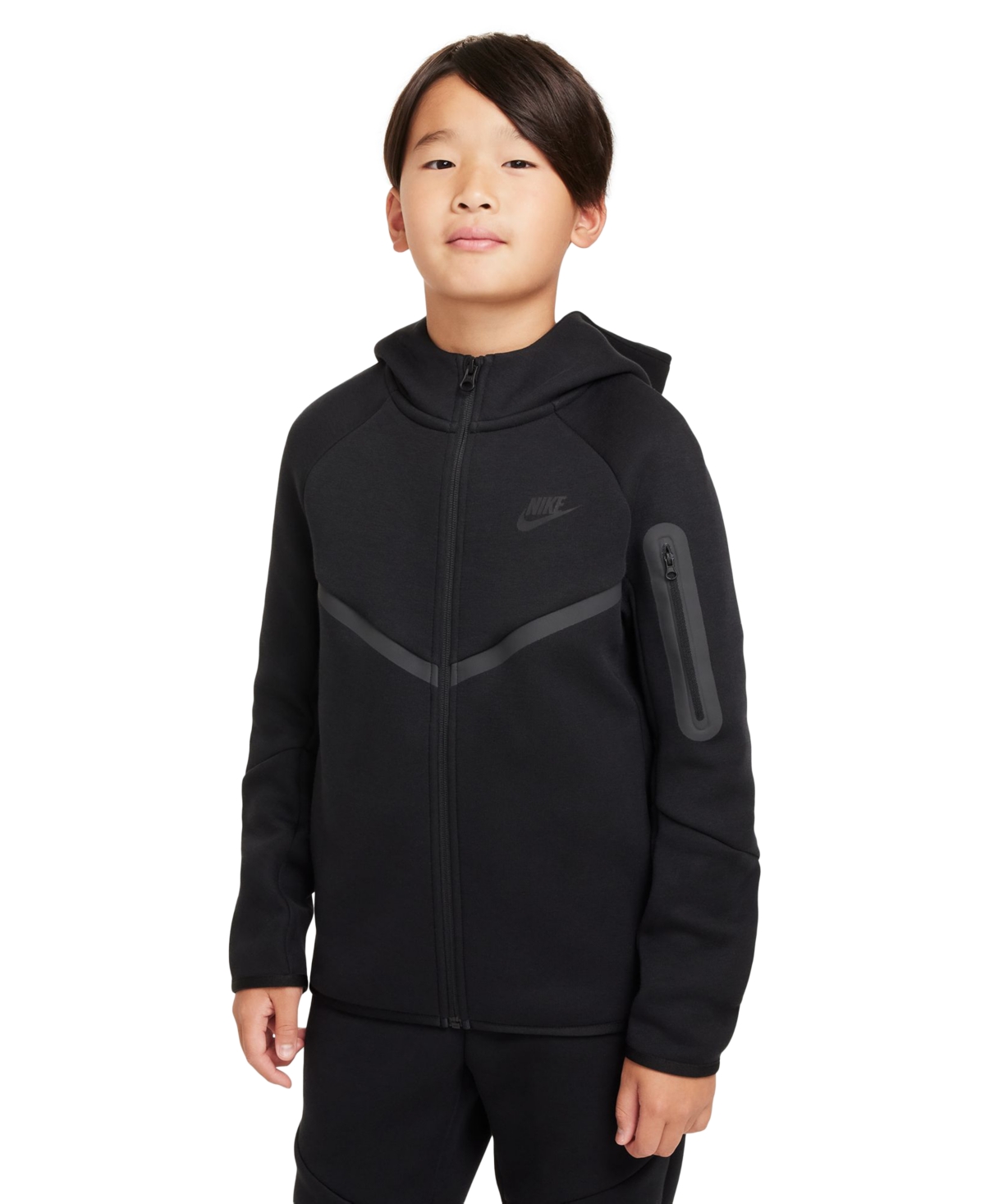 Nike Sportswear Tech Fleece Big Kids' Full-zip Hoodie In Black,blac