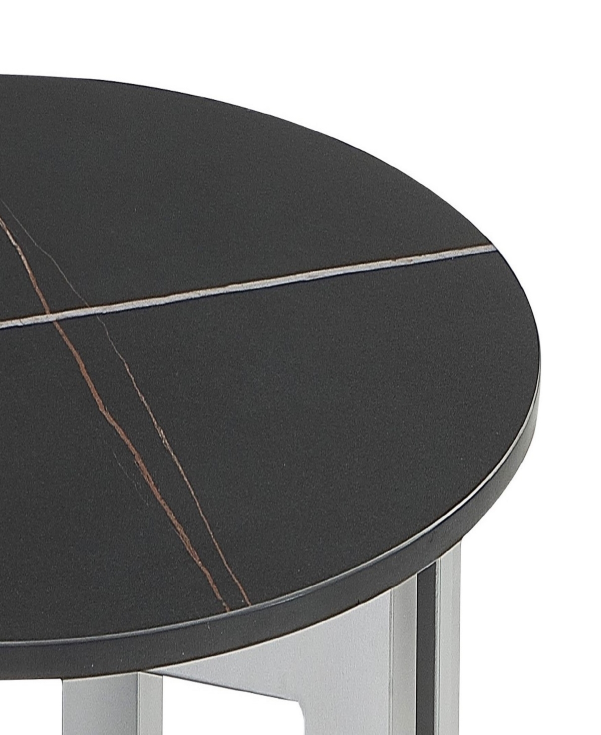 Macy's Emila 24" Round Sintered Stone Mix And Match End Table In Stone Black,silver Sky