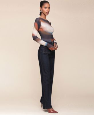 Printed Mesh Top & Wide-Leg Jeans