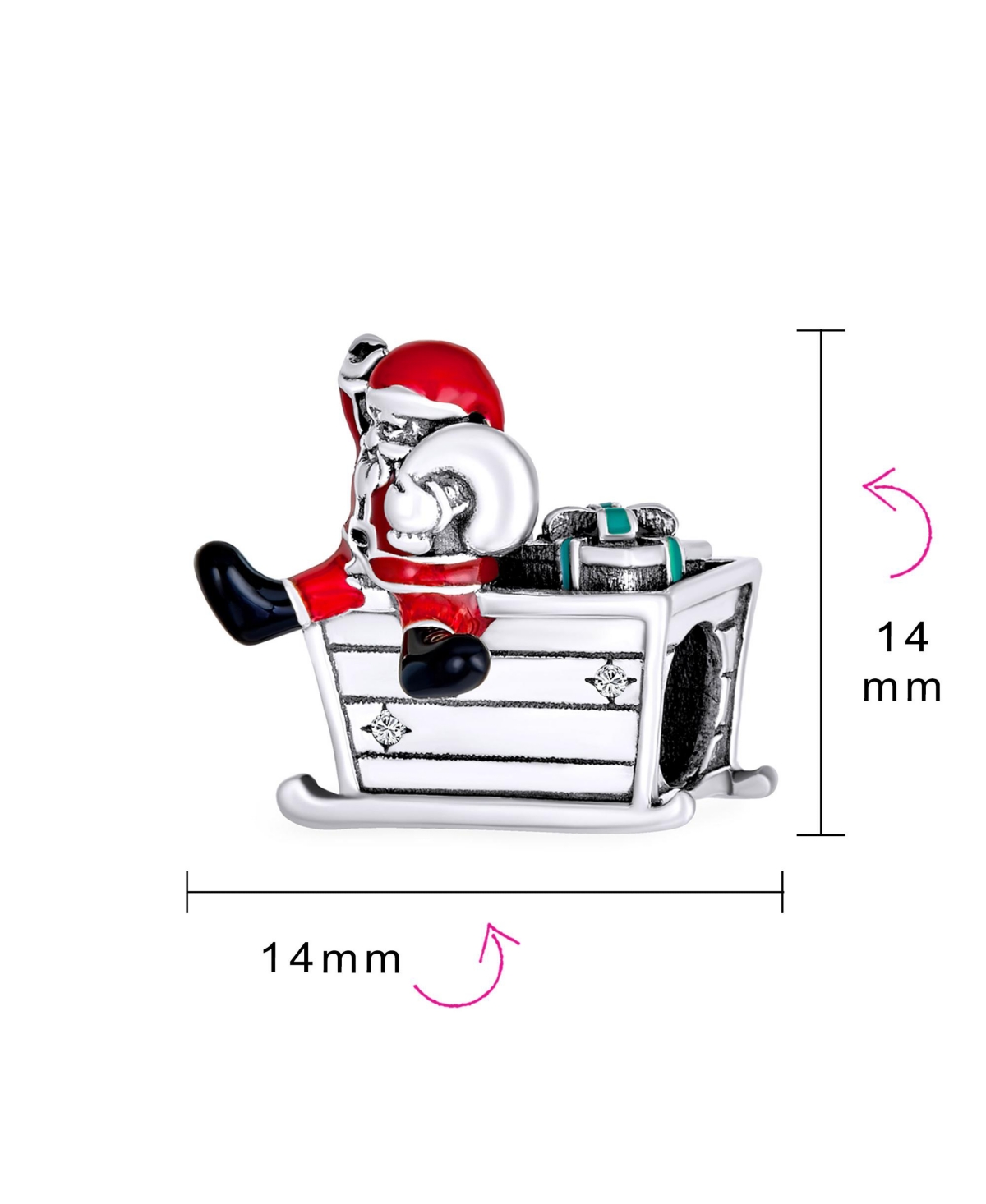 Bling Jewelry Christmas Charm Bead Santa Hat & Sled Sterlingfor Bracelet - Silver