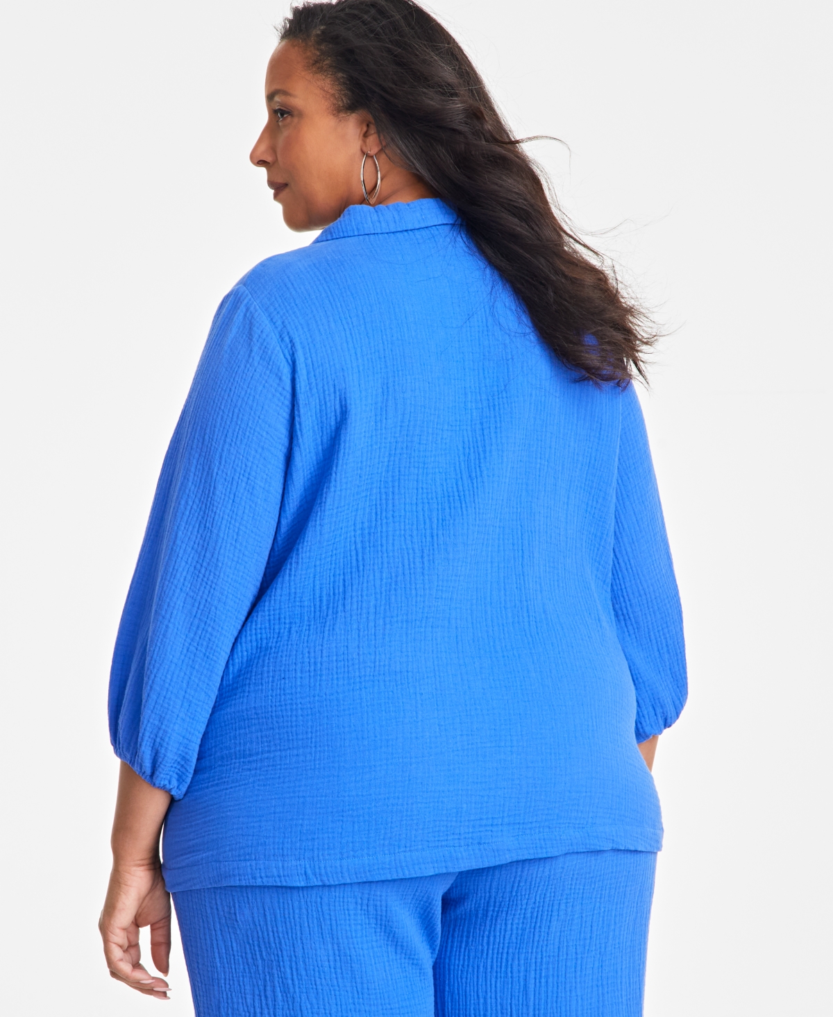 Jm Collection Plus Size Embellished Collar Cotton Gauze Top, Exclusively at Macy's