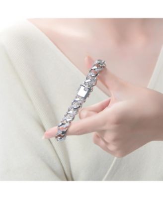 Bold Men's Curb Chain Bracelet with Iced Out Cubic Zirconia in Sterling Silver