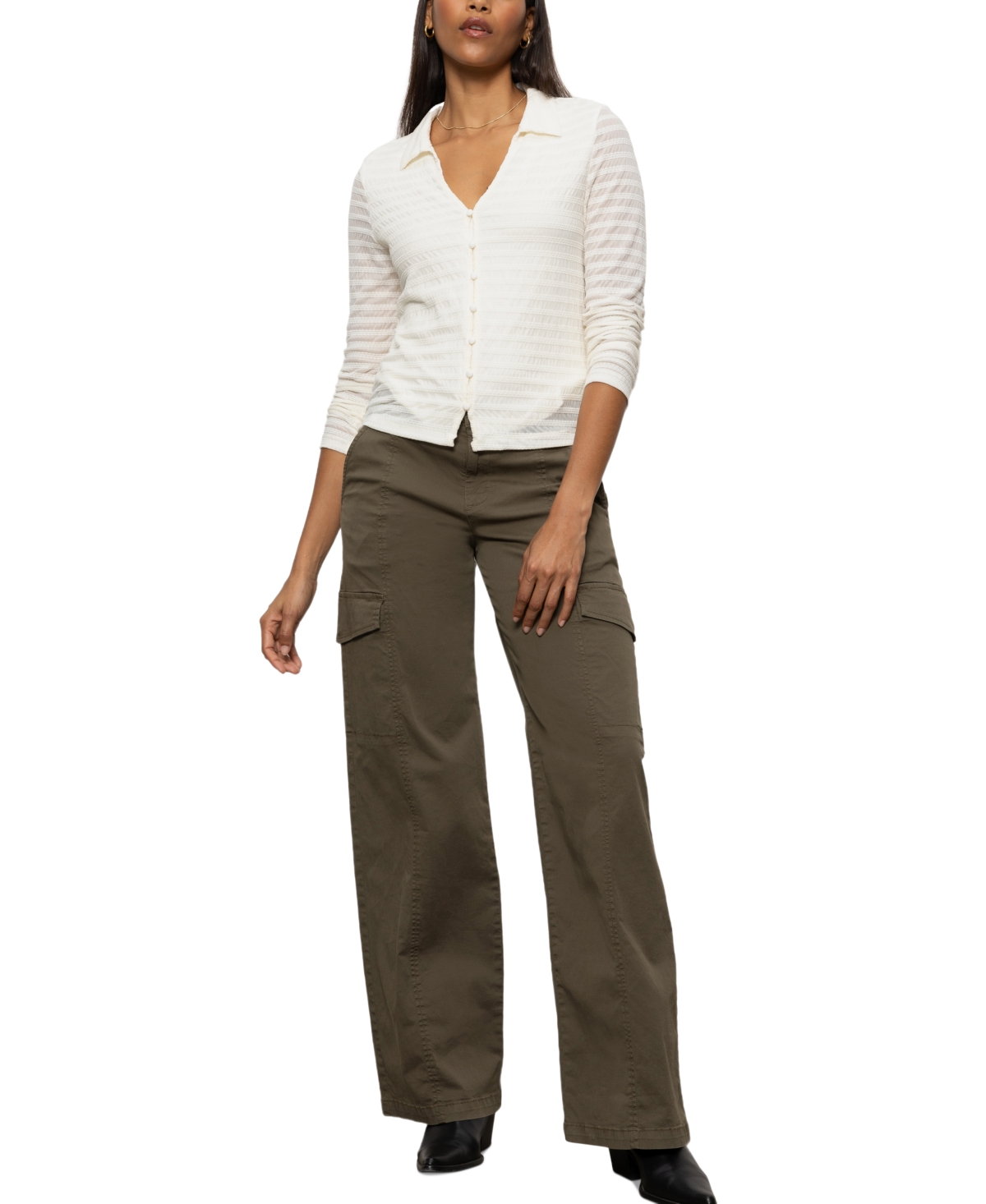 Sanctuary Stretch Lace Button-up Shirt In Chalk