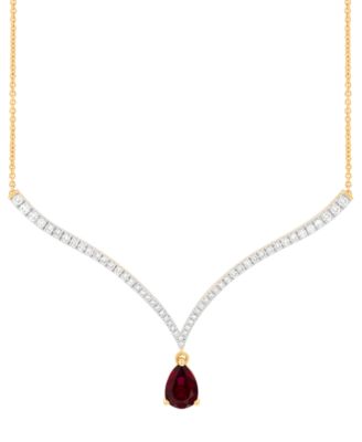 Emerald (1-1/2 ct. t.w.) & Lab Grown Diamond (1 ct. t.w.) Fancy 18" Pendant Necklace in 14k Gold (Also in Lab Grown Ruby & Lab Grown Sapphire)