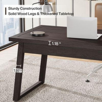 Home Office Executive Desk: 55 Inches Wooden Computer Desk with Drawer, Mid-Century Modern Study Writing Table