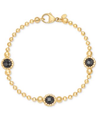 Amethyst Station Bead Link Bracelet in 14k Gold-Plated Onyx, & Sky Blue Topaz)