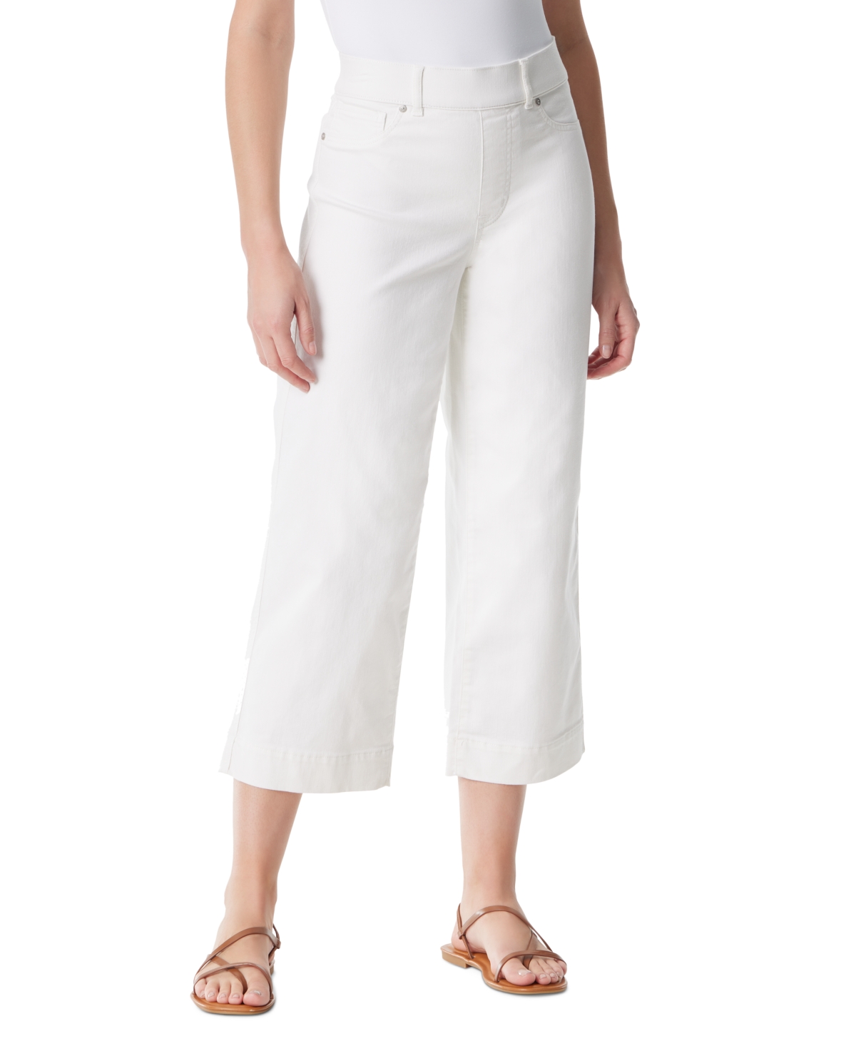 Petite Shape-Effect Wide-Leg Crop Jeans - White