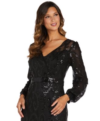 Sequined Blouson-Sleeve Gown