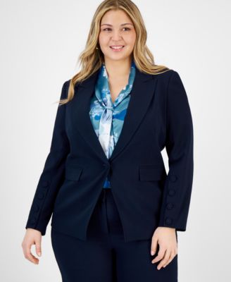 Plus Size Long-Sleeve One-Button Blazer