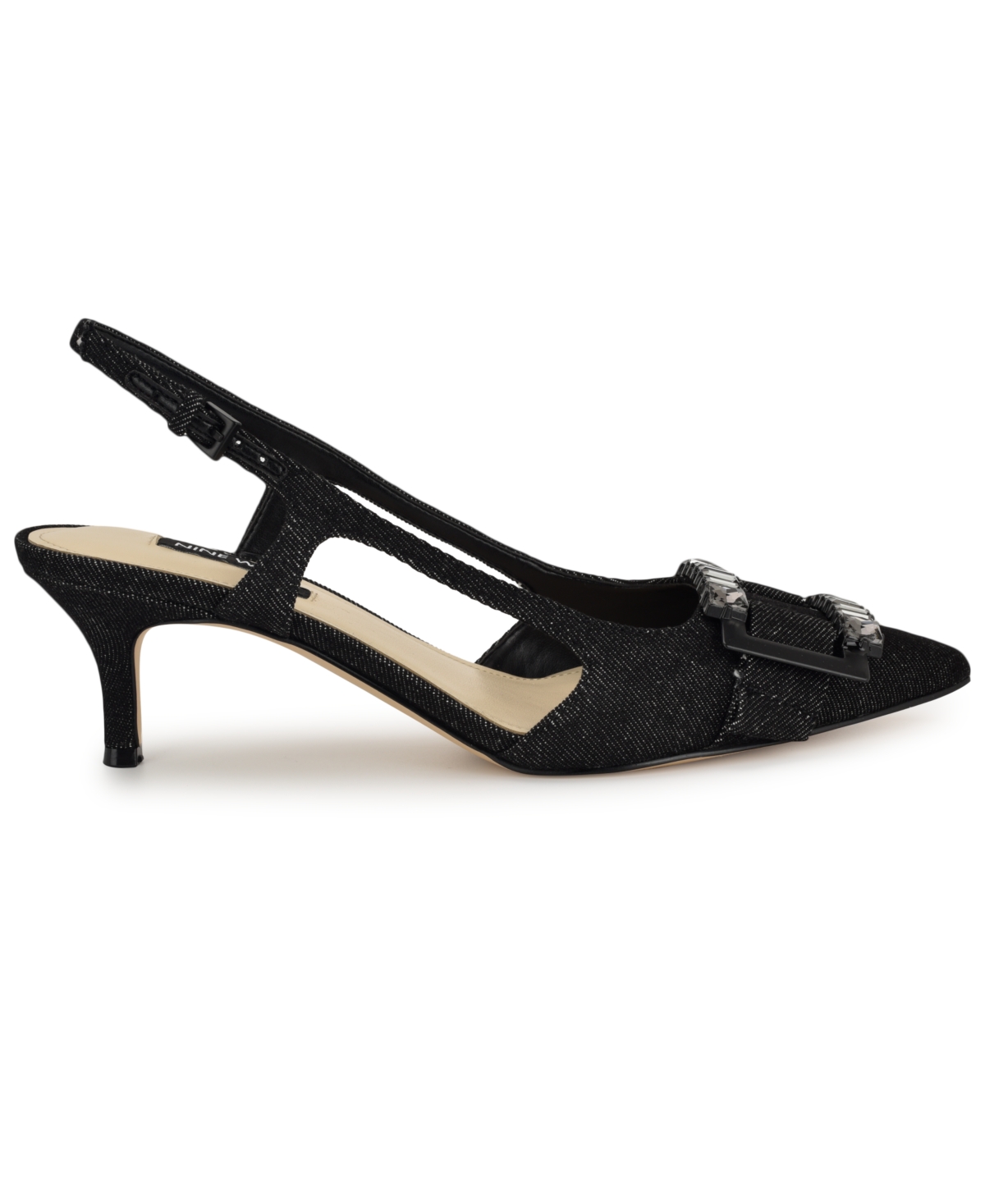 Shop Nine West Women's Neeri Pointy Toe Dress Pumps In Black Denim