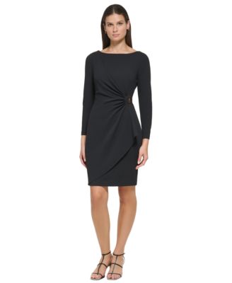 DKNY - Women's Side-Ruched D-Buckle Boat-Neck Dress