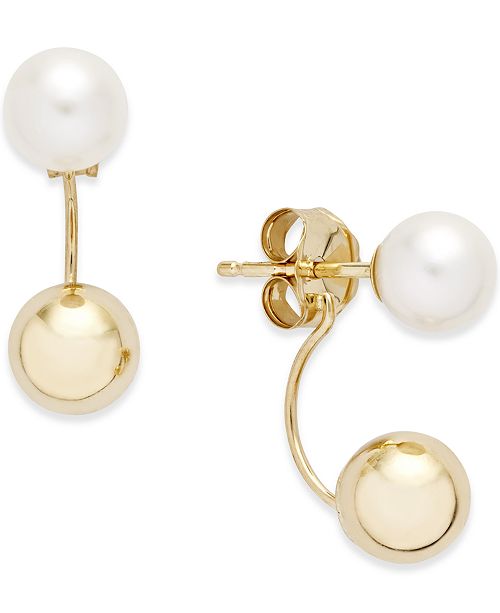 Macy's Freshwater Pearl (5mm) and Ball Front and Back Earrings in 14k Gold & Reviews Earrings