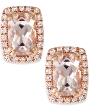 image of Morganite (1 ct. t.w.) and Diamond (1/10 ct. t.w.) Stud Earrings in 14k Rose Gold