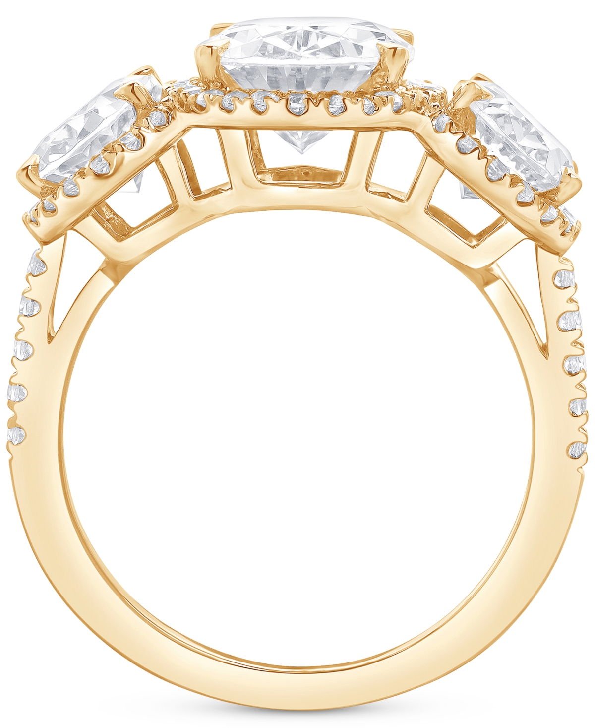 Badgley Mischka Igi Certified Lab Grown Diamond Three Stone Oval Halo Ring (5-1/3 Ct. T.w.) In 14k White, Yellow Or In Yellow Gold