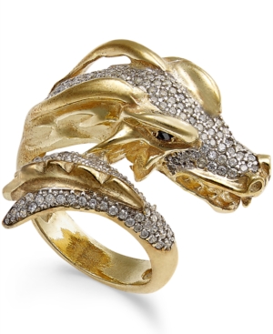 image of Diamond Dragon Bypass Ring (1 ct. t.w.) in 14k Gold-Plated Sterling Silver